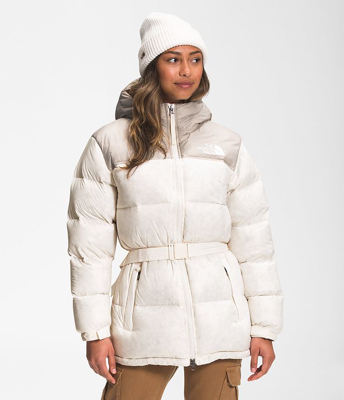 The North Face Womens Puffer Jacket Nuptse Belted Mid 298CQXLBK - White